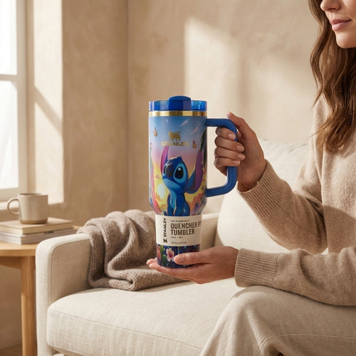Limited Edition Disney Stitch Stanley 40oz Tumbler with Matching Enamel Pin Set